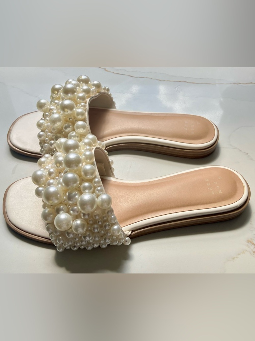 Target Pearl-Embellished Slide Sandals - Cream